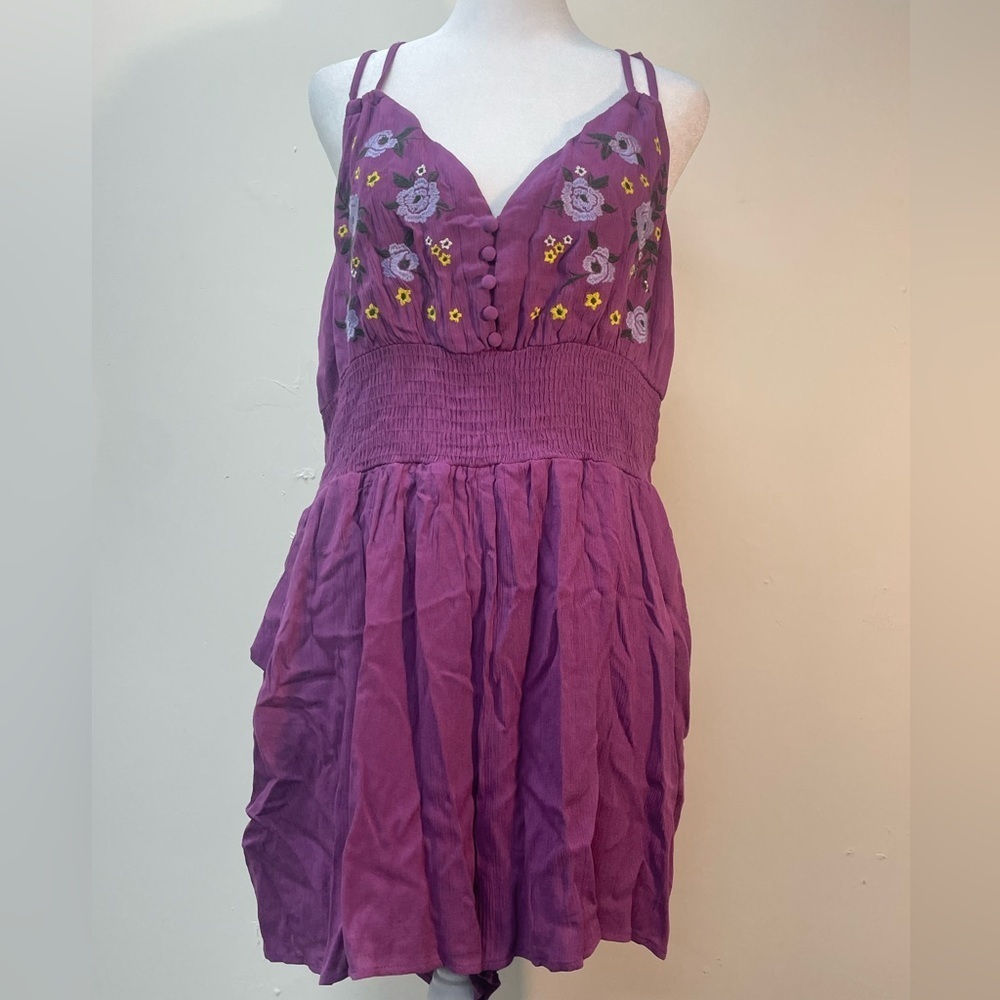 Amp Romper Purple Embroidered Floral Size XL New With Tags Colorful Sleeveless